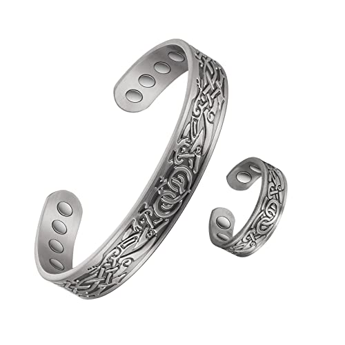 EnerCoppeX Magnetisches Armband aus massivem Kupfer 6,7 Zoll und Ring von 2,3 Zoll, Armband Schmuck Kombination aus massivem Kupfer 99,99% 8 Magnetringe 4 Magnete Größe verstellbar Unisex von EnerCoppeX