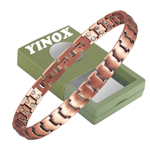 EnerCoppeX Magnetisches Herren-Fußkettchen, 3500 Gauss, 99,99 % reines Kupfer, doppelreihig, magnetisch, 60 Magnete, Kupfer von EnerCoppeX