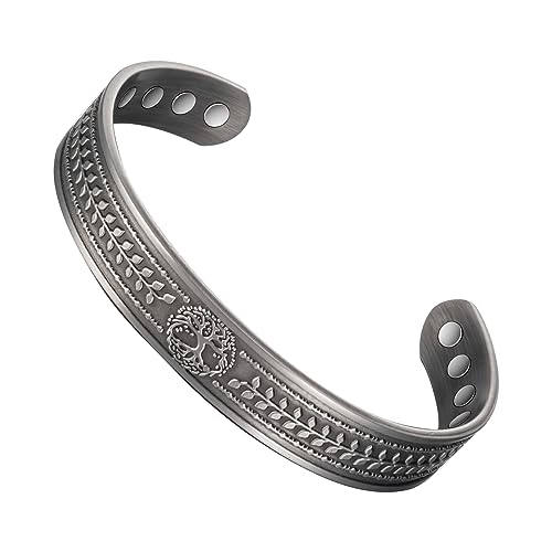 Reines Kupfer 8 Magnete Kupferarmband für Männer und Frauen Baum des Lebens Muster Kupferarmband 3500 Gauss Effektiver Magnet 6,5 Zoll verstellbares Gelenkarmband (B), 17 cm, Kupfer von EnerCoppeX