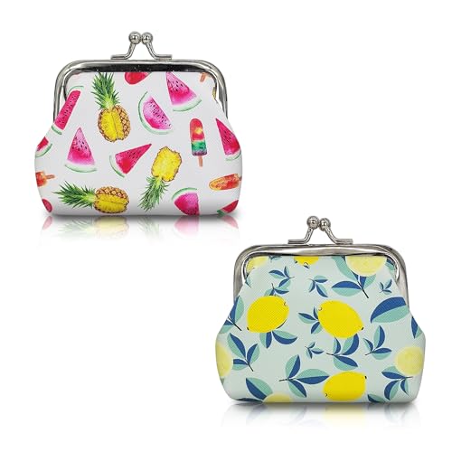 Energather 2 Stück Coin Purse, PU-Leder Mini Geldbeutel Münzbörsen für Damen und Frauen, Kompakter Geldbörse Klein für Kleingeld, Quittungen, Schlüssel(Style 2) von Energather