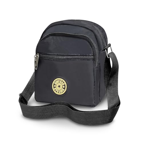 Energather Umhängetasche Damen, Kleine Handtasche mit Mehreren Reißverschlussfächern für Frauen, Kleine Damen-Umhängetaschen mit Einstellbarem Gurt zum Einkaufen, Spazierengehen, Verabreden (schwarz) von Energather