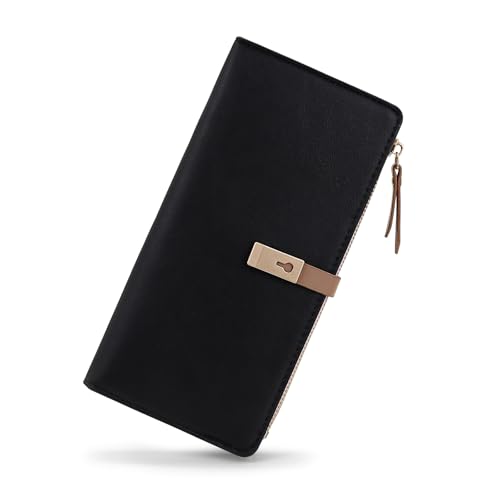 Energather Damen Portemonnaie, PU Leder Geldbörse Damen Frauen Portmonee mit Kartenhalter für Frauen und Mädchen, Lang Portemonnaie mit Mehreren Kartenfächern für Bankkarten, Kreditkarten und Bargeld von Energather