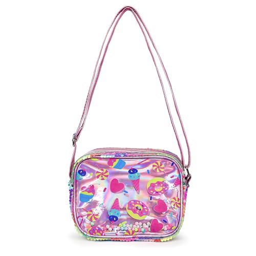 Energather Damen-Umhängetaschen, Kleine Handtasche aus PVC mit Glitzer für Mädchen, Handytasche mit Geldbörse zum Umhängen mit Druckmuster auf einem Vergnügungspark (rot) von Energather