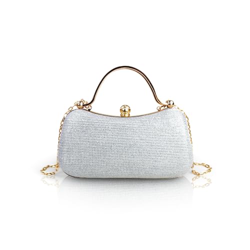 Energather Clutch Damen, Glitzer Abendtasche für Frauen mit Abnehmbarer Kette, Elegante Kleine Handtasche Umhängetasche für Einkaufen, und formelle Anlässe (Silber) von Energather