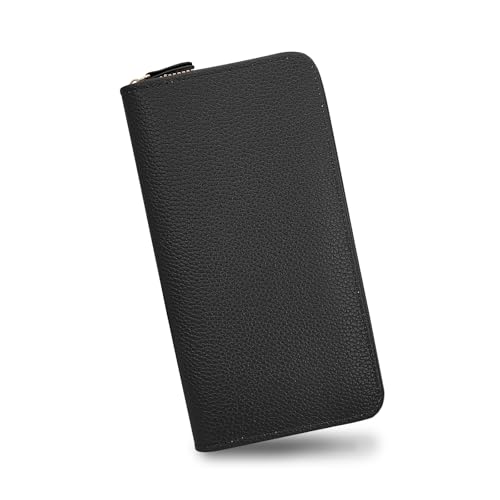 Energather Frauen Portmonee, PU Leder Portemonnaie Damen Geldbörse Damen, Elegant Geldbeutel Damen Portmonee Damen Geldbörsen Wallet für Reisen, Spaziergänge, Einkaufen(schwarz) von Energather