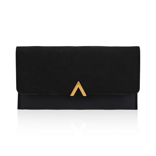 Energather Frauen Portmonee, PU Leder Portemonnaie Damen Geldbörse Damen mit Kombiniertem Design, Geldbeutel Damen Portmonee Damen Geldbörsen Wallet für Reisen, Einkaufen (schwarz) von Energather