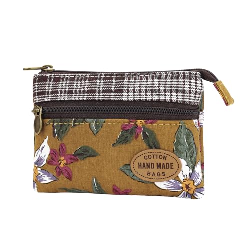 Energather Geldbeutel Klein, Baumwolle Kleingeldbörse Münzbörsen für Damen und Mädchen, Kleine Mini Portemonnaie mit Reißverschluss Münzbox für Kleingeld, Karte, Quittung, Münzen (Orange) von Energather