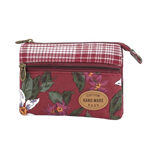 Energather Geldbeutel Klein, Baumwolle Kleingeldbörse Münzbörsen für Damen und Mädchen, Kleine Mini Portemonnaie mit Reißverschluss Münzbox für Kleingeld, Karte, Quittung, Münzen (Rot) von Energather