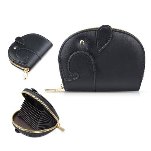 Energather Geldbörse Damen, Multi-Slot Niedliche Elefant Portemonnaie für Frauen, Synthetisches Leder Kartenhalter Brieftasche Geldbeutel Damen für Arbeit, Einkaufen und Tägliche Reisen (Schwarz) von Energather