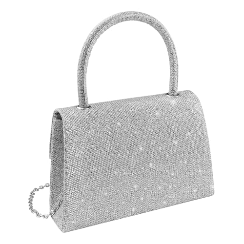 Energather Handtasche Damen, Handtasche Damen Klein Elegant mit Abnehmbarer Kette, Funkelnde Abend Damen Handtasche Handbags for Women für Party Prom Hochzeit (Silber) von Energather