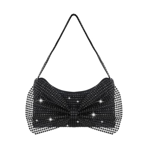 Energather Handtasche Damen Klein, Funkelnde Strass Abend Handtasche mit Bowknot, Elegante Glitzer Kleine Handtasche Damen für Party Prom Hochzeit (Schwarz) von Energather