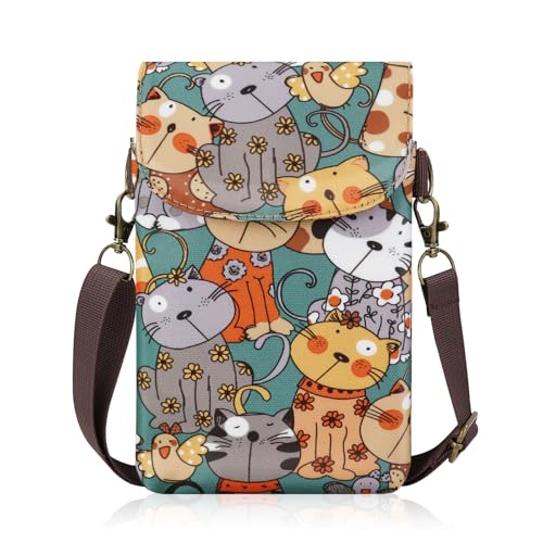 Energather Kleine Umhängetasche, Wasserdichte Cartoon Print Handyumhängetaschen Damen für Frauen, Niedliche Handy Tasche Damen UmhängeHandy mit 3 Taschen und Verstellbarem Schulter (Grün) von Energather