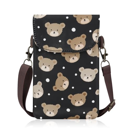 Energather Kleine Umhängetasche, Wasserdichte Cartoon Print Handyumhängetaschen Damen für Frauen, Niedliche Handy Tasche Damen UmhängeHandy mit 3 Taschen und Verstellbarem Schulter (Schwarz) von Energather