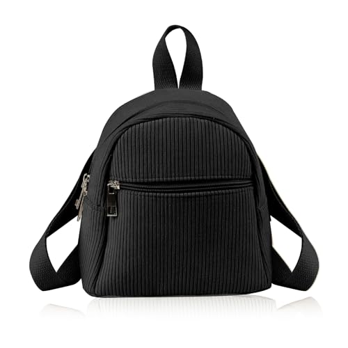 Energather Kleiner Rucksack Damen, Corduroy-Mini-Rucksack Damen Rucksack Klein für Frauen und Mädchen, Tragbarer Rucksacks Klein mit Einstellbarem Schultergurt für Spazieren, Einkaufen (schwarz) von Energather