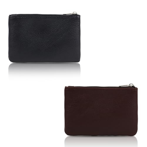Energather Coin Purse 2er-Pack, PU-Leder Geldbörse Klein Münzbörsen für Damen und Mädchen, Mini Portemonnaie Klein mit Reißverschluss für Kreditkarten, Bargeld (Black+Brown) von Energather
