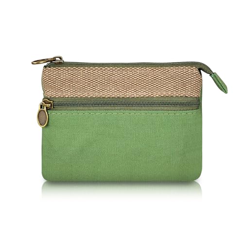 Energather Coin Purse, Baumwoll Mini Geldbeutel Damen mit Reißverschluss, Kleine Münzbörsen für Damen und Männer, Tragbare Mini Portemonnaie Damen Klein für Quittungen, Münzen, Kleingeld (Grün) von Energather