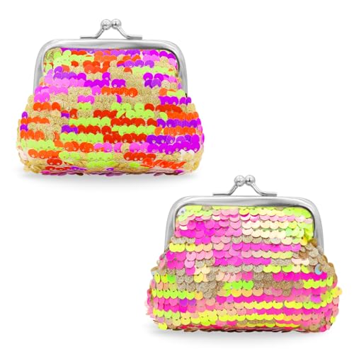 Energather 2 Stück Coin Purse, Mini Portemonnaie Damen Klein mit Kussverschluss, Tragbarer Münzbörsen für Damen und Frauen, Geldbörse Damen Klein für Kleingeld, Minilippenstift, Schlüssel(Style 2) von Energather