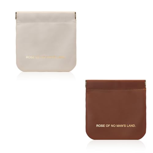 Energather Münzbörsen 2 Stück, PU-Leder Münzbeutel Kleine Münzbörsen für Damen, Mini Geldbeutel Coin Purse mit Kleingeldverschluss, süßer Münzbeutel für Schlüssel, Kleingeld, Kopfhörer (weiß + braun) von Energather
