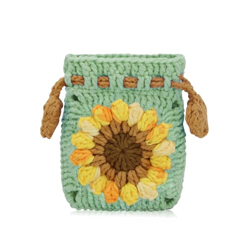 Energather Münzgeldbeutel, Gehäkelte Baumwolle Kleingeldbörse Mini Tasche für Frauen, Geldbörse Klein mit Kordelzug Design Kompakte Geldbeutel Damen für Schlüssel, Lippenstift, Änderung (Grün) von Energather