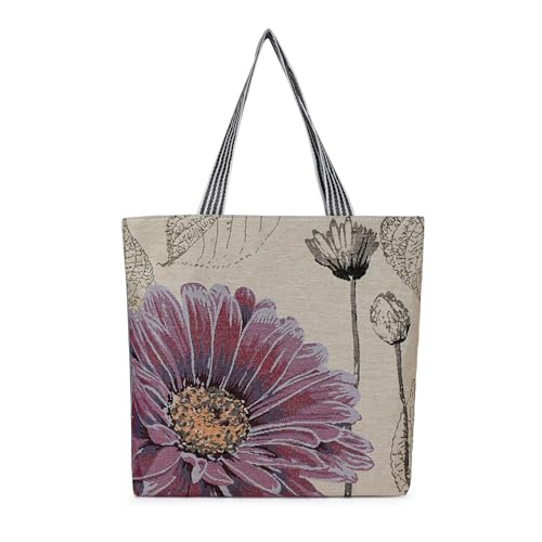 Energather Tote Bag, Groß Handtasche Damen Umhängetaschen mit Schulterträger und Stickmuster für Frauen und Mädchen, Shopper Tasche Damen mit Reißverschluss für Einkaufen, Pendeln, Spazieren(purple) von Energather