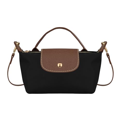 Energather Umhängetasche Damen, Obergriff Handtasche Damen Klein Tote Tasche mit Reißverschluss, Nylon Crossbody Bag Damen mit Verstellbarem Gurt für Shopping Dating (Black) von Energather