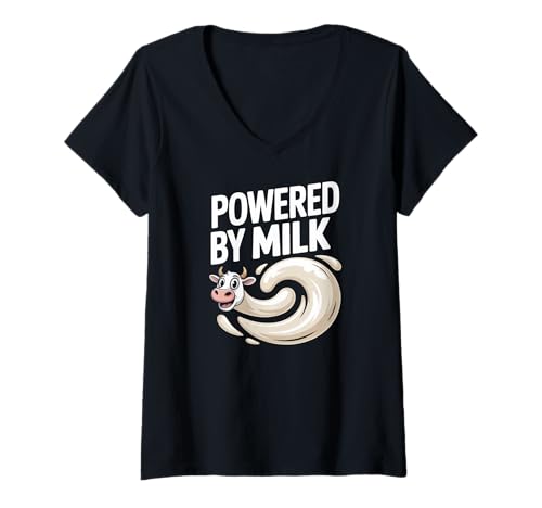 Damen Angetrieben von Milk Funny Cow Wave T-Shirt mit V-Ausschnitt Damen Angetrieben von Milk Funny Cow Wave T-Shirt mit V-Ausschnitt von Energetic Cow Milk Enthusiasts Fun