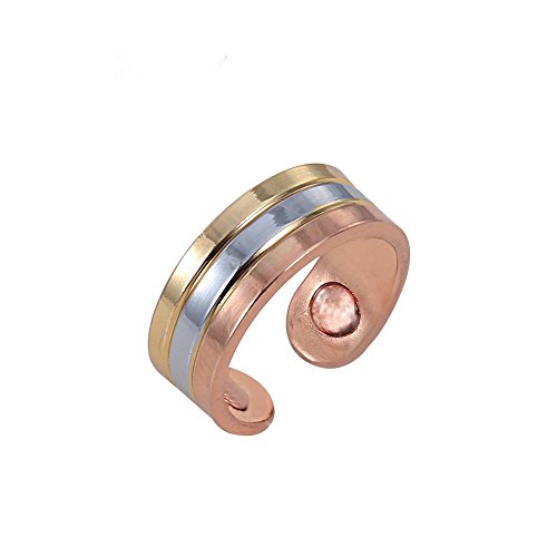 Eleganter Mehrfarbiger Magnetring aus Kupfer und Edelstahlelementen Tricolor flexibel in der Größe Energetix 4you 3034 von Energetix-4you