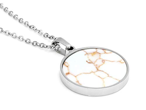 Royalty Marmor Edelstahl Magnet Kettenanhänger mit edlem Mina Nude Naturstein Inlay Energetix 4you 5131 handgearbeitete Unikate inkl. Magnetix Kette von Energetix-4you