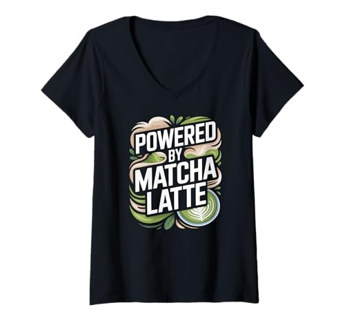 Damen Angetrieben von Matcha Latte Enthusiast T-Shirt mit V-Ausschnitt Damen Angetrieben von Matcha Latte Enthusiast T-Shirt mit V-Ausschnitt von Energized Matcha Enthusiasts Delight