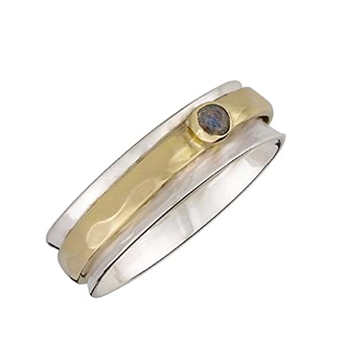 Energy Stone LEHRER-RING Meditations Drehring aus Sterlingsilber mit Einzel-Labradorit in gewölbter Form (Style UK70) von Energy Stone