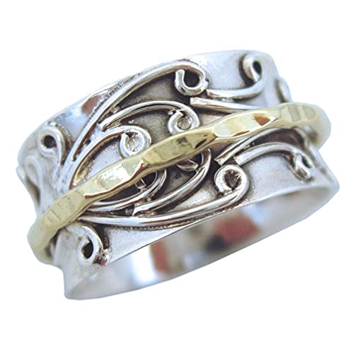 Energy Stone RADHA Ring floral gemustert aus Sterlingsilber mit Messing Drehring (Style UK05) von Energy Stone