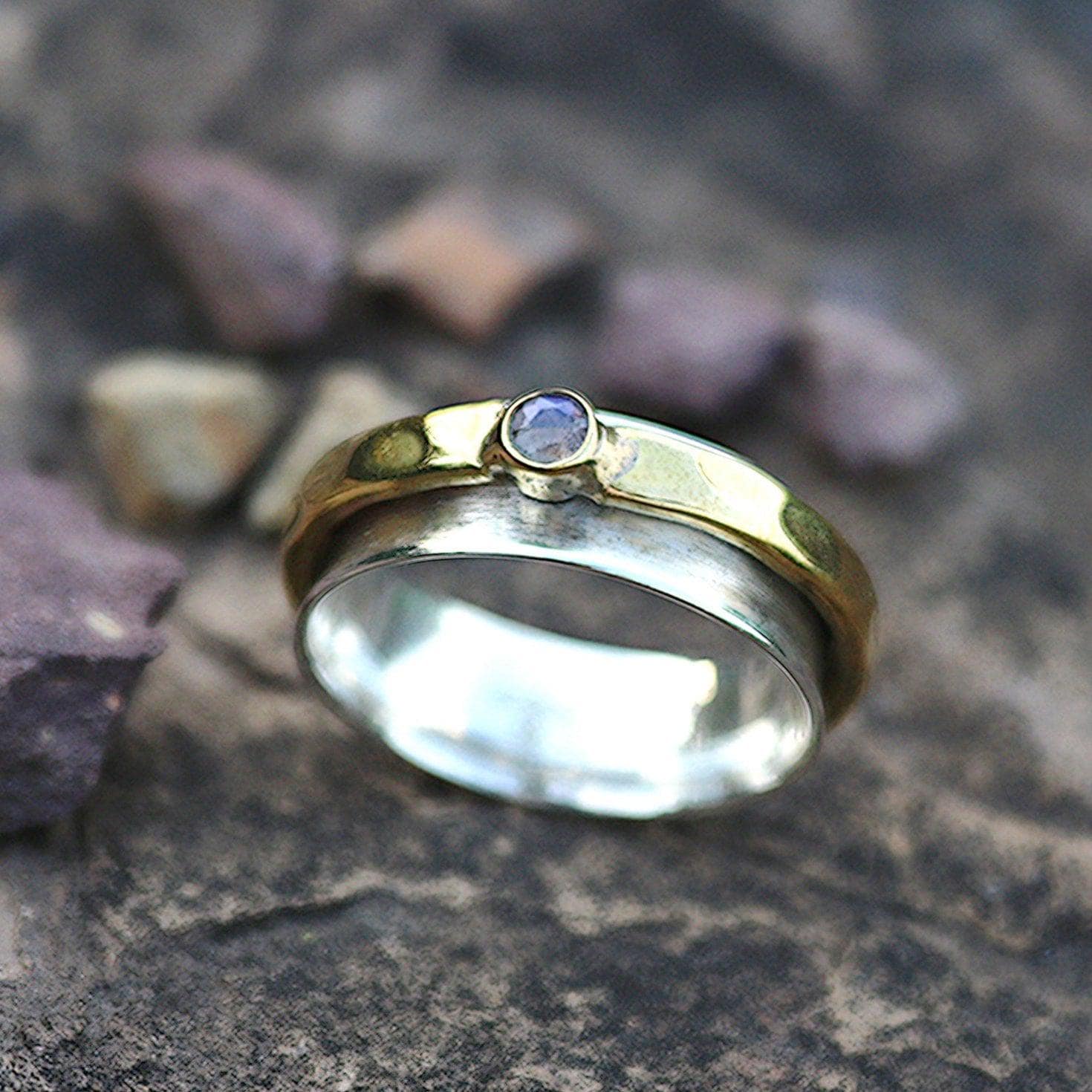 Energiestein "Lehrer-Ring" Labradorit Cabochon Sterling Silber Spinner Meditation Ring | Style # Us70" von EnergyStoneJewelley