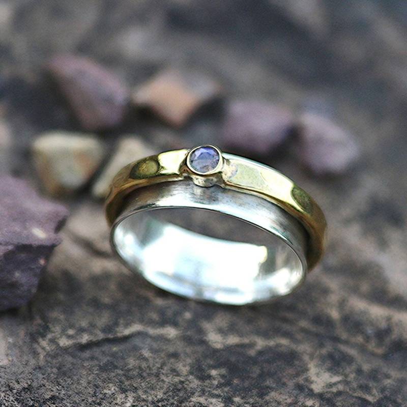 Energiestein "Lehrer-Ring" Labradorit Cabochon Sterling Silber Spinner Meditation Ring | Style # Us70" von EnergyStoneJewelley