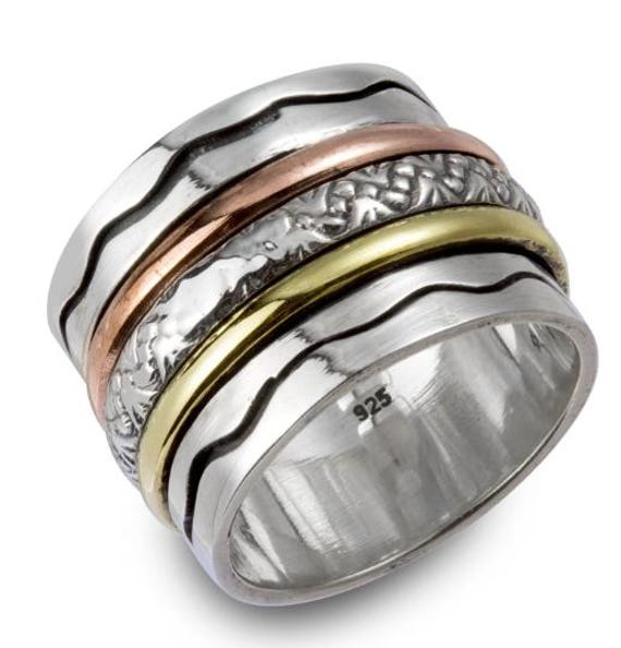 Energiestein "Radiance' Meditation Drehring Sterling Silber Schaft Mit 1 Messing Kupfer Ring | Style# Usa10 von EnergyStoneJewelley