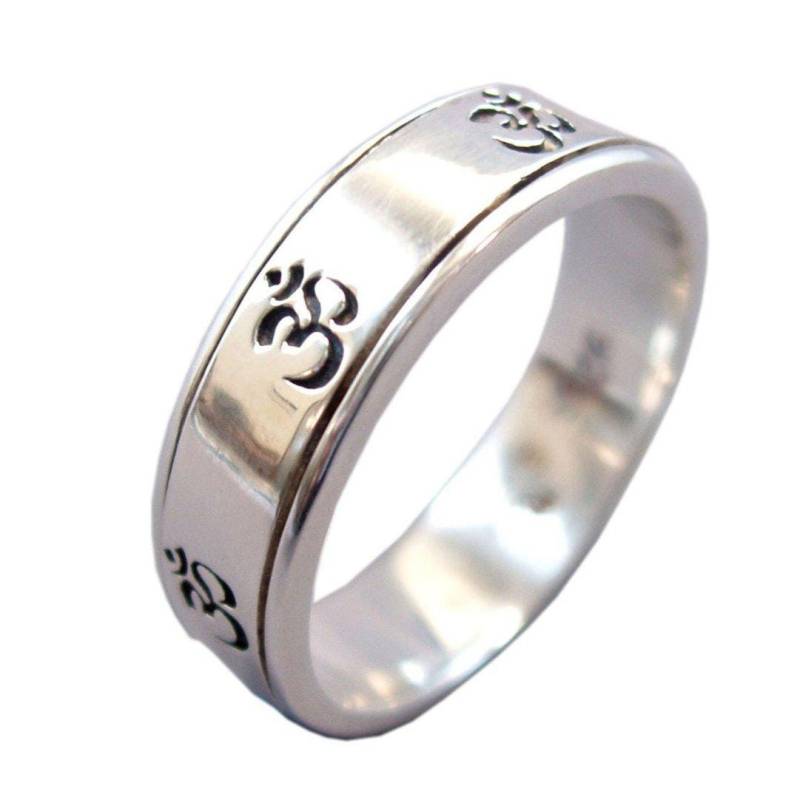 Sieben Om 925 Silber Meditation Spinner Ring Schmalband 7 Om Zeichen Auf Dem Band von EnergyStoneJewelley