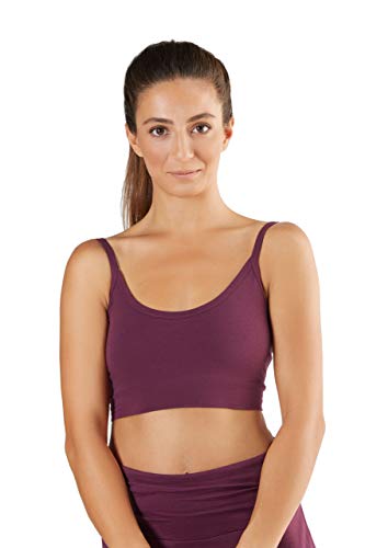 Damen Bustier Bio-Baumwolle Sport BH Top Unterhemd 9 Farben Yoga Pilates Fitness (M, aubergine) von Enetal Natur&Damen