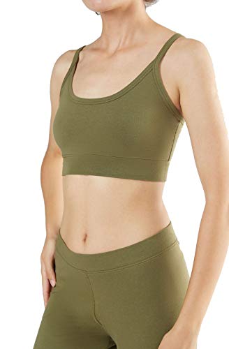 Damen Bustier Bio-Baumwolle Sport BH Top Unterhemd 9 Farben Yoga Pilates Fitness (S, Oliv-grün) von Enetal Natur&Damen