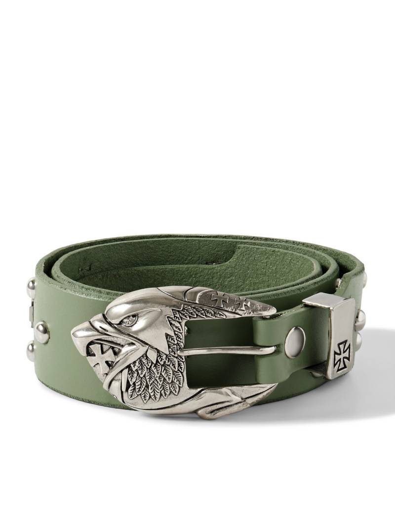 Enfants Riches Déprimés - 4.5cm Eagle Petit Iron Cross Studded Leather Belt - Men - Green - EU 90 von Enfants Riches Déprimés