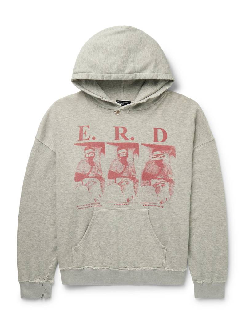 Enfants Riches Déprimés - Distressed Logo-Print Cotton-Jersey Hoodie - Men - Gray - XXL von Enfants Riches Déprimés