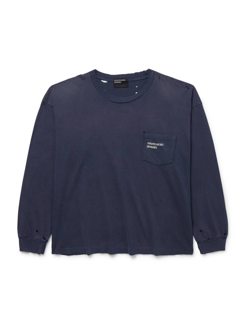 Enfants Riches Déprimés - Distressed Logo-Print Cotton-Jersey T-Shirt - Men - Blue - XXL von Enfants Riches Déprimés