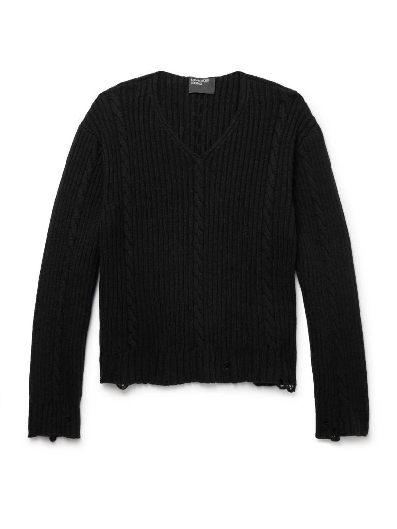 Enfants Riches Déprimés - Distressed Ribbed Cable-Knit Cashmere Sweater - Men - Black - XL von Enfants Riches Déprimés