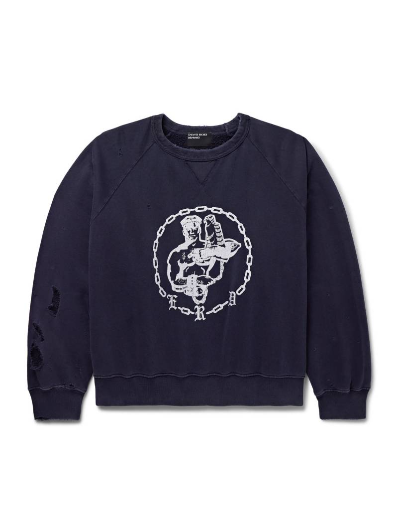 Enfants Riches Déprimés - Enfants En Chaine Printed Distressed Cotton-Jersey Sweatshirt - Men - Blue - L von Enfants Riches Déprimés