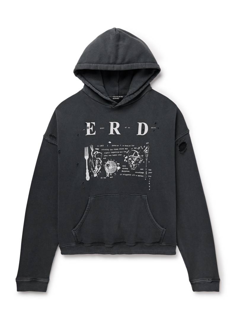 Enfants Riches Déprimés - My Role in the War Distressed Logo-Print Cotton-Jersey Hoodie - Men - Gray - L von Enfants Riches Déprimés