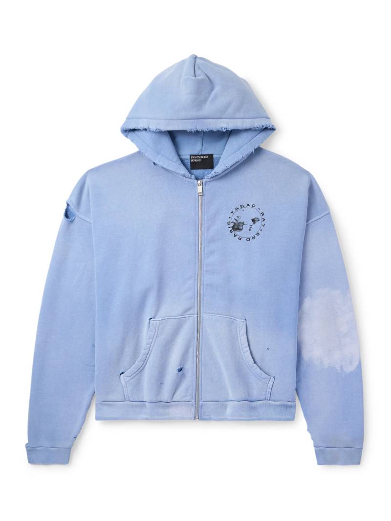 Enfants Riches Déprimés - Printed Distressed Cotton-Jersey Zip-Up Hoodie - Men - Purple - XXL von Enfants Riches Déprimés