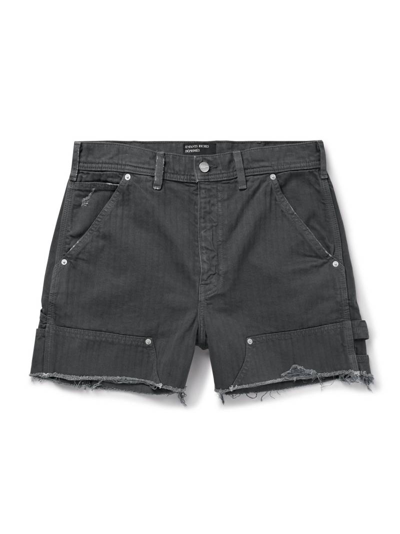 Enfants Riches Déprimés - Slim-Fit Distressed Herringbone Denim Shorts - Men - Black - UK/US 36 von Enfants Riches Déprimés
