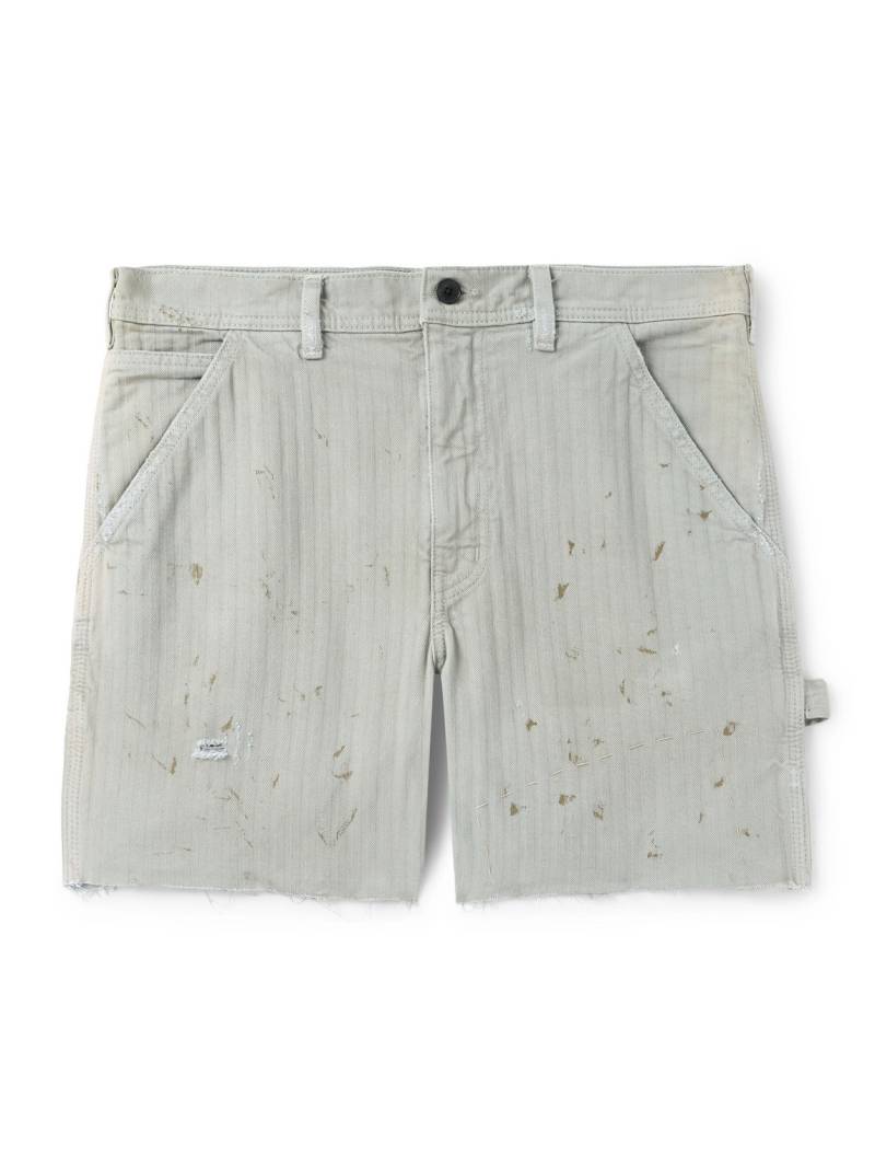 Enfants Riches Déprimés - Straight-Leg Distressed Paint-Splattered Cotton-Herringbone Shorts - Men - Gray - UK/US 32 von Enfants Riches Déprimés