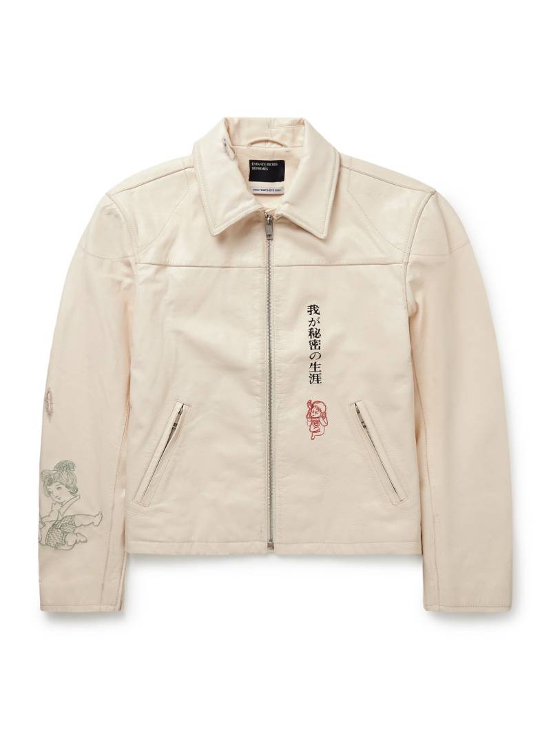 Enfants Riches Déprimés - The Bully Distressed Embroidered Tumbled-Leather Jacket - Men - Neutrals - S von Enfants Riches Déprimés