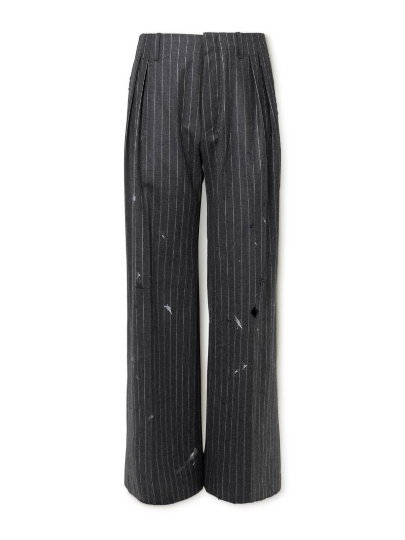 Enfants Riches Déprimés - Wide-Leg Pleated Pinstriped Distressed Virgin Wool-Twill Trousers - Men - Gray - IT 54 von Enfants Riches Déprimés