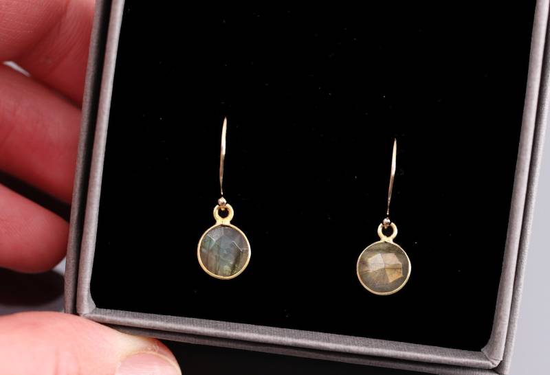 3/4 Goldfill Creolen, Creolen Mit Edelstein, Hoops, Rings, Trendschmuck, Edelstein Labradorite, Schlichter Schmuck, Kleine von Engalinia