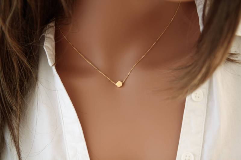 Halskette Mit Scheibe, Dünne Vergoldete Kette Dot, Kleinem Runden Anhänger, Brautjungferngeschenk, Geschenk Für Freundin von Engalinia